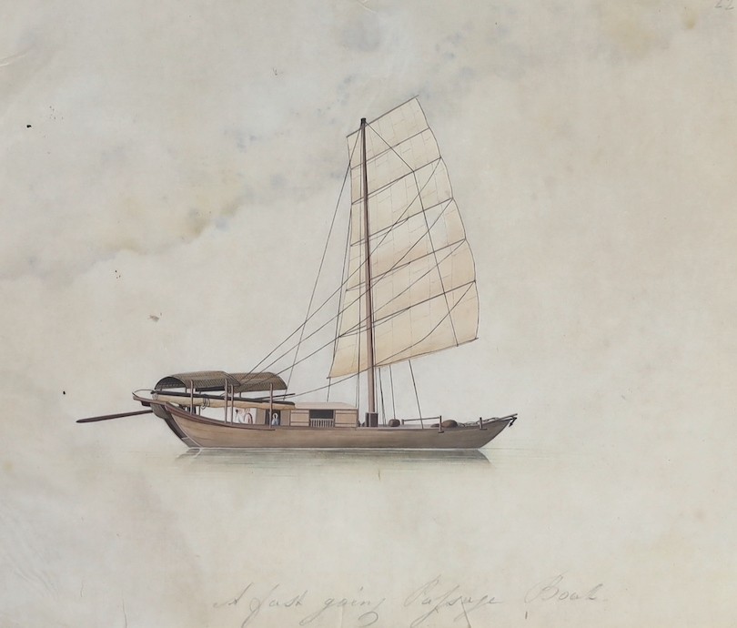 19th century Chinese School, Studies of water-going vessels, nine gouaches on pith paper, 29 x 34cm